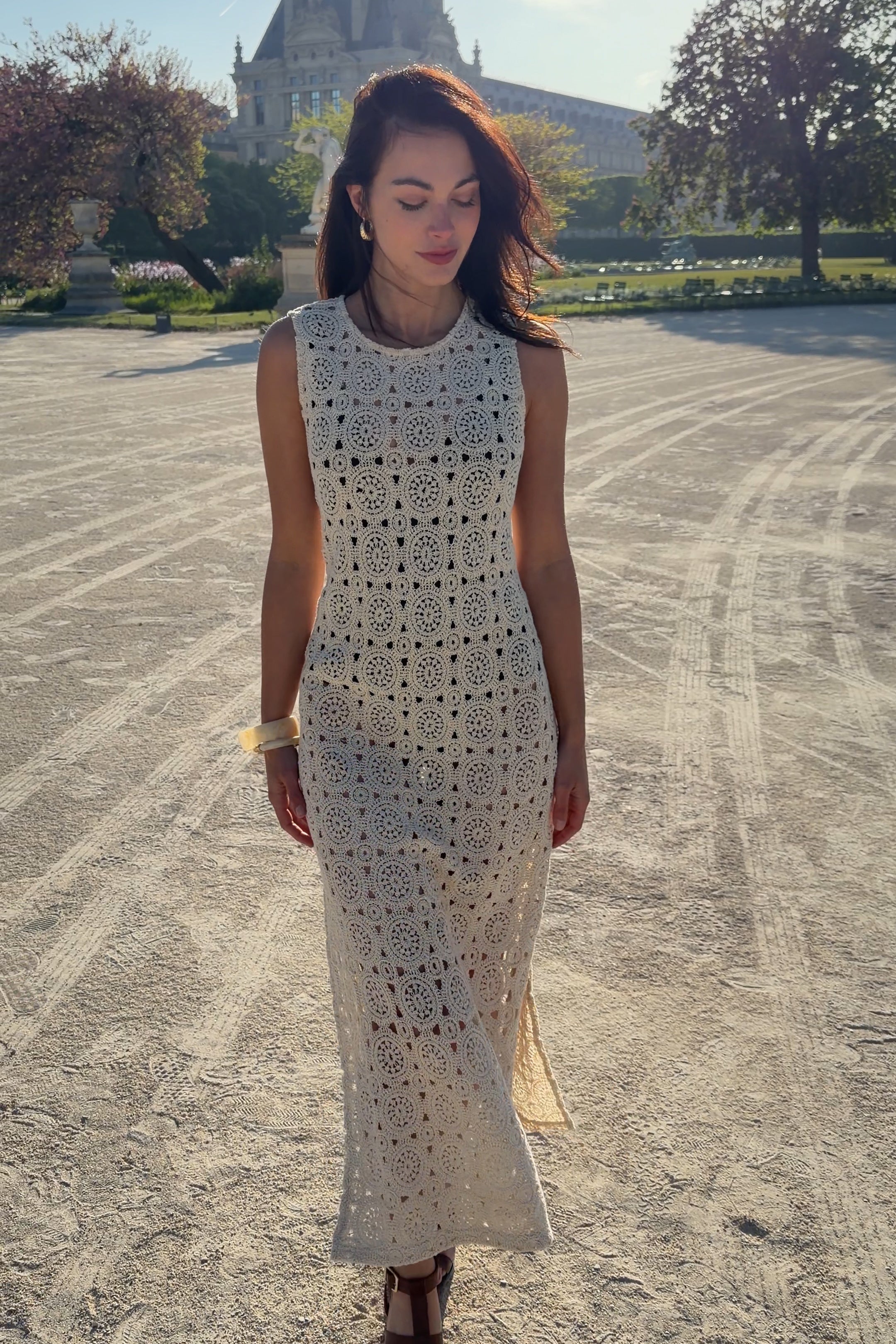 Crochet Midi Dress OATMEAL