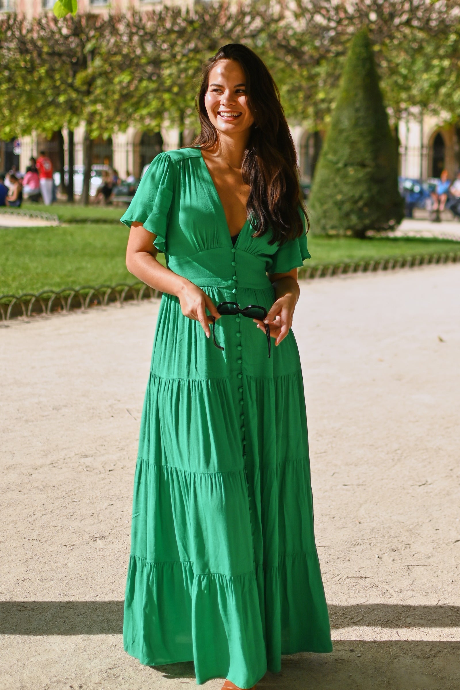 Floaty Sleeve Maxi Dress GREEN – UNE PIECE