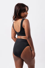 UNE PIECE-High-Cut High-Waisted Bikini Bottom BLACK