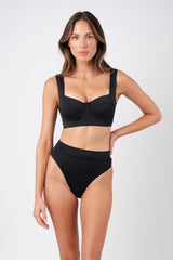 UNE PIECE-High-Cut High-Waisted Bikini Bottom BLACK
