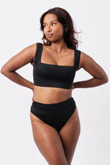 UNE PIECE-High-Cut High-Waisted Bikini Bottom BLACK