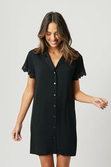 UNE PIECE Lace Trim Sleep Shirt Nightie in Black