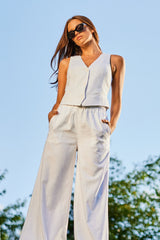 UNE PIECE Linen Palazzo Pants in White