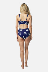 UNE PIECE Never Say Never High-Waisted Bikini Bottom in Freesia Silhouette Navy