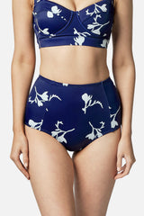 UNE PIECE Never Say Never High-Waisted Bikini Bottom in Freesia Silhouette Navy
