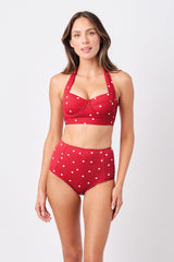 UNE PIECE-Never Say Never High-Waisted Bikini Bottom POLKA ROUGE TEXTURE