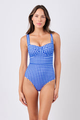 UNE PIECE-Original Bustier Balconette One Piece COBALT BLUE GINGHAM