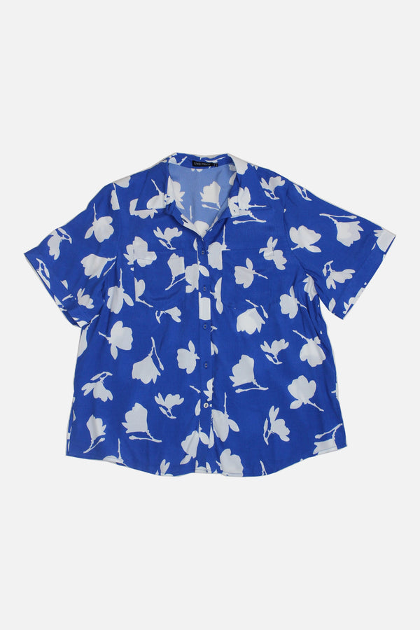 UNE PIECE-[Sample] Short Sleeve Button-Up Shirt MAGNOLIA SILHOUETTE BLUE