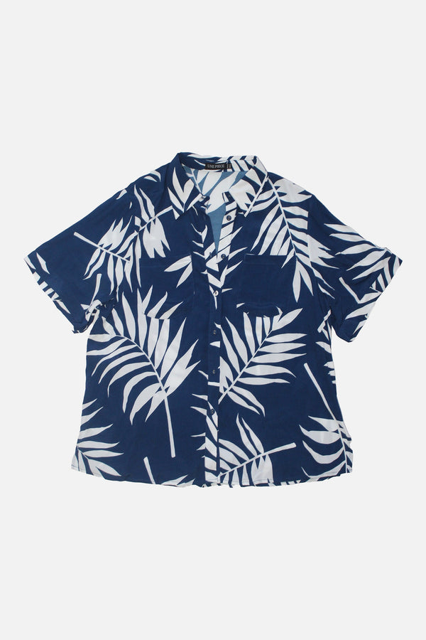 UNE PIECE-[Sample] Short Sleeve Button-Up Shirt PALM SILHOUETTE NAVY