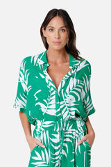 UNE PIECE-Short Sleeve Button-Up Shirt PALM SILHOUETTE GREEN