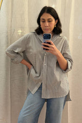 Striped Relaxed Button Up Shirt CHOCOLATE & WHITE
