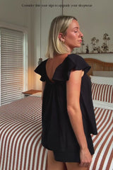 Ethereal Frill Top + Shorts Sleep Pyjama Set BLACK