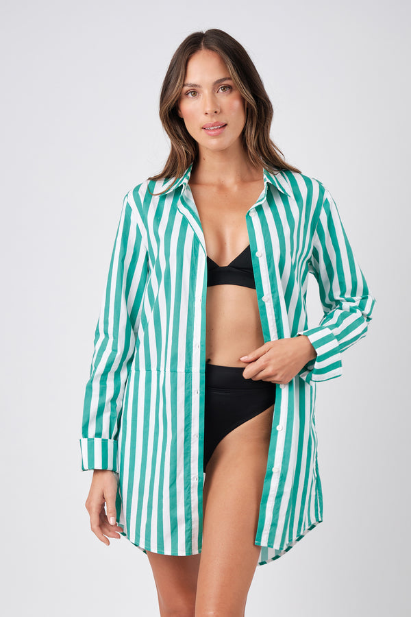 UNE PIECE-Beach Shirt Dress HAMPTONS STRIPE GREEN