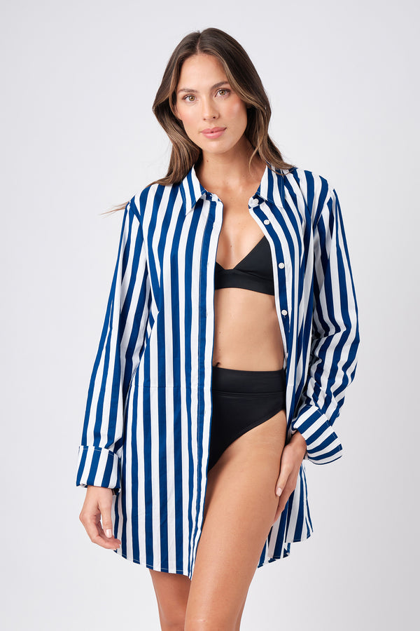 UNE PIECE-Beach Shirt Dress HAMPTONS STRIPE NAVY