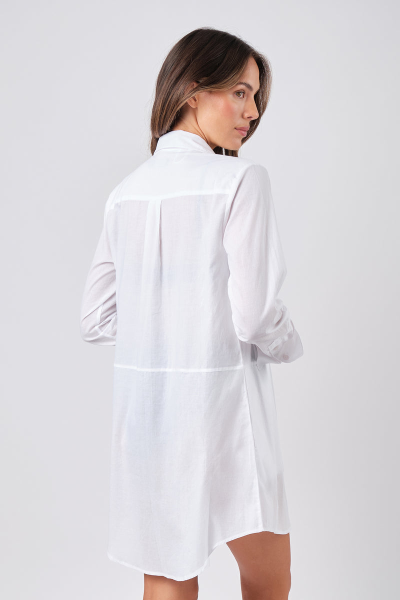 blue dress for baby girl Long Sleeve Button-Down Beach Shirt Dress Cover-Up-Eddoyee main image 1