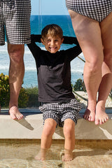 UNE PIECE-Boys Swim Shorts BLACK GINGHAM
