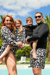 UNE PIECE Boys Swim Shorts in Daisy Silhouette Black