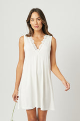 UNE PIECE-(Bundle) Lace Trim V-Neck Nightie + Modal Robe IVORY
