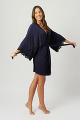 UNE PIECE-(Bundle) Lace Trim V-Neck Nightie + Modal Robe NAVY