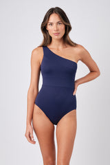 UNE PIECE Textured Classic One Shoulder in Navy