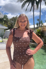 UNE PIECE Textured Classic Square Neck in Chocolate Polka Texture