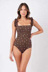 UNE PIECE Textured Classic Square Neck in Chocolate Polka Texture