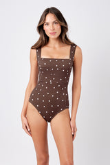 UNE PIECE Textured Classic Square Neck in Chocolate Polka Texture
