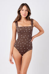 UNE PIECE Textured Classic Square Neck in Chocolate Polka Texture