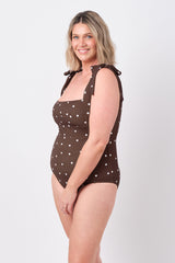 UNE PIECE Textured Classic Square Neck in Chocolate Polka Texture