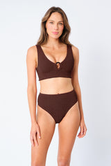 UNE PIECE-Crinkle Cut High-Waisted Bikini Bottom CHOCOLATE