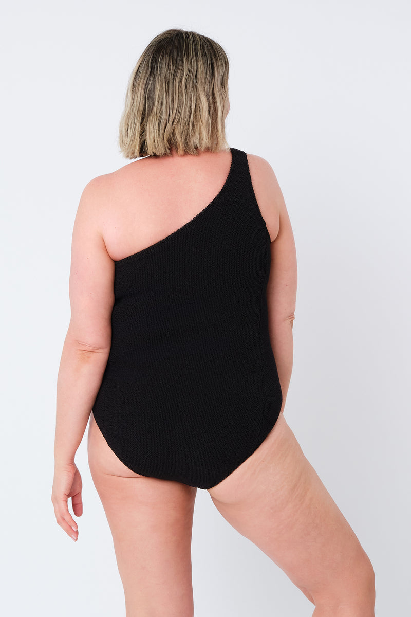UNE PIECE-Crinkle Cut One Shoulder One Piece BLACK
