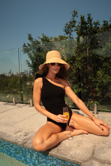 UNE PIECE-Crinkle Cut One Shoulder One Piece BLACK