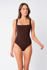 UNE PIECE-Crinkle Cut Square Neck One Piece CHOCOLATE