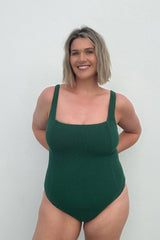 UNE PIECE-Crinkle Cut Square Neck One Piece FOREST GREEN