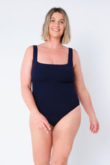 Crinkle Cut Square Neck One Piece NAVY