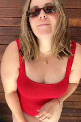 UNE PIECE-Crinkle Cut Square Neck One Piece RED