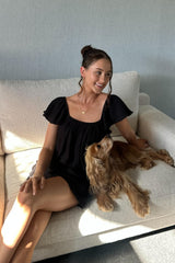 UNE PIECE Ethereal Frill Top + Shorts Sleep Pyjama Set in Black