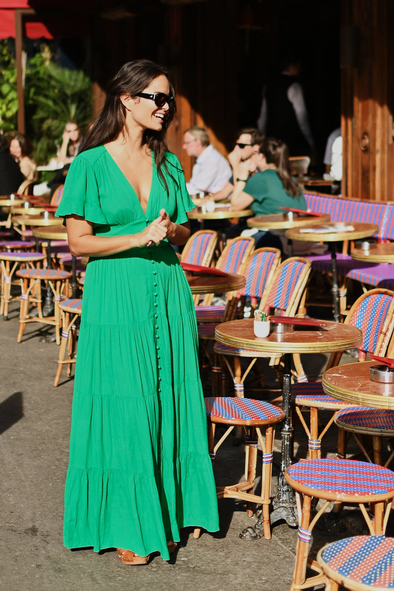 Floaty Sleeve Maxi Dress GREEN  UNE PIECE