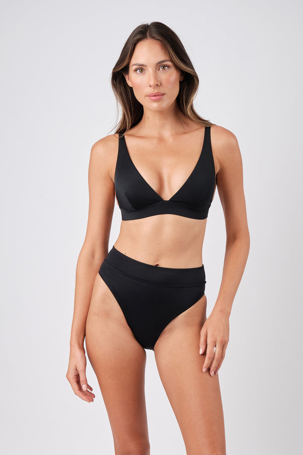 UNE PIECE-High-Cut High-Waisted Bikini Bottom BLACK