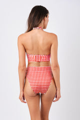 UNE PIECE High-Cut High-Waisted Bikini Bottom in Red Gingham