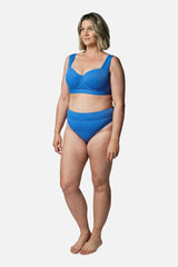 UNE PIECE-High-Cut High-Waisted Bikini Bottom SKY BLUE TEXTURE