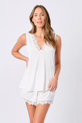 UNE PIECE-Lace Trim Cami + Shorts Sleep Pyjama Set IVORY