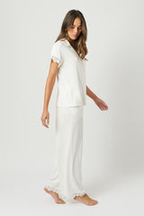 UNE PIECE Lace Trim Modal Full Length Pyjama Set in Ivory