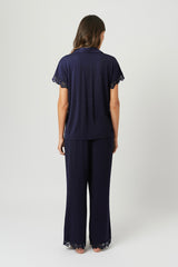 UNE PIECE-Lace Trim Modal Full Length Pyjama Set NAVY