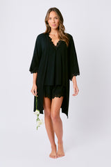 UNE PIECE Lace Trim Modal Robe in Black