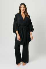 UNE PIECE Lace Trim Modal Robe in Black