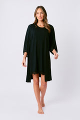 UNE PIECE Lace Trim Modal Robe in Black