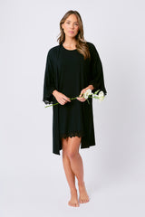 UNE PIECE Lace Trim Modal Robe in Black