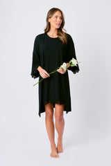 UNE PIECE Lace Trim Modal Robe in Black