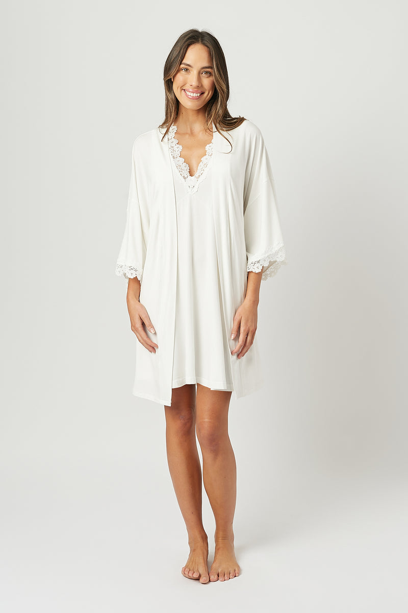 UNE PIECE-Lace Trim Modal Robe IVORY